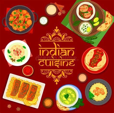 Indian Cuisine Restaurant Menu Cover Spice Dishes Stock Vector