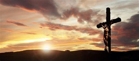 Crucifix Cross At Sunset Background Crucifixion Of Jesus Christ Stock