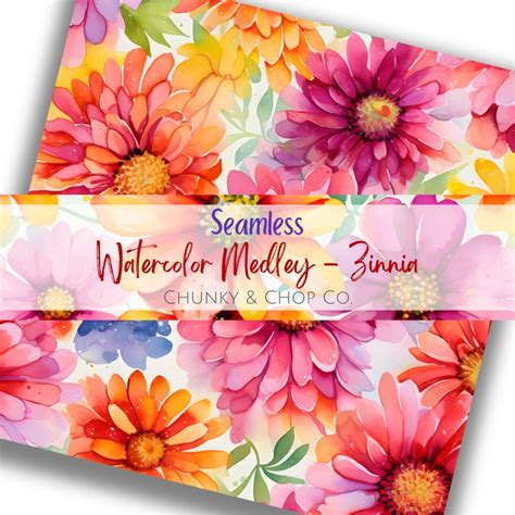 Watercolor Floral Medley Zinnia Digital Paper Spattered Pattern Pack