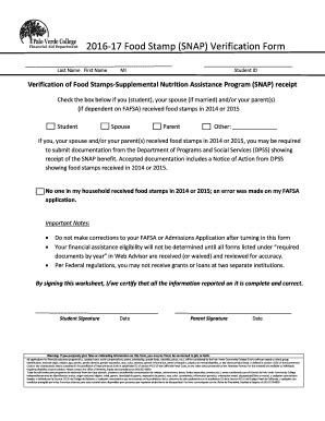 Fillable Online Paloverde Food Stamp Snap Verification Form