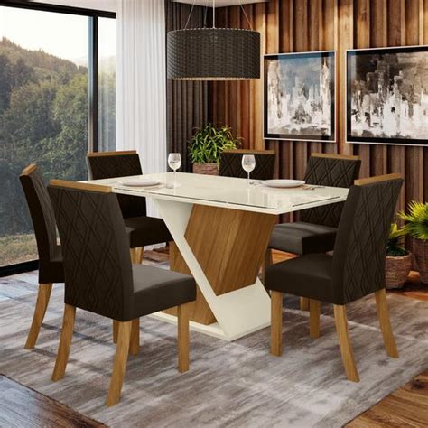 Conjunto Sala De Jantar Tampo Mdf Canto Reto Vidro Cm