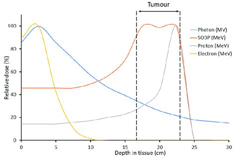 Comparison Of Depth Dose Distribution Of Photons Protons And