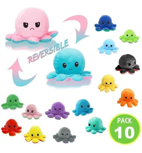 Pack 10 Pulpo Pulpito De Peluche Reversible De Doble Cara Cuotas