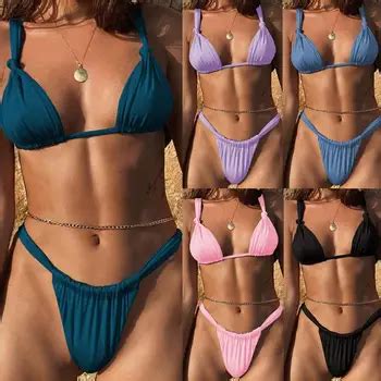 Bandage Brazilian Pleated Bikinis Beachwear Swimsuit Thong Bikini Set