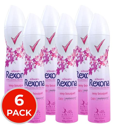 6 X Rexona Deodorant Women Sexy Bouquet Body Spray Dry Motionsense 48hr Active 250ml