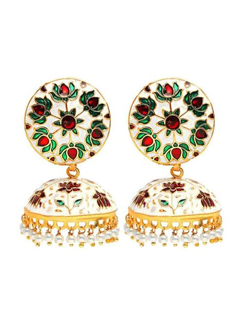 Kairangi By Yellow Chimes Gold Plated Metal Meenakari Jumka Earrings