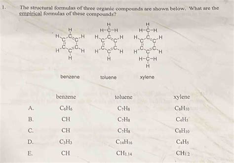 1. The structural formulas of three organic compounds are shown below ...