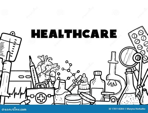 Healthcare And Medicine Vector Illustration Hand Drawn Doodle Drugs