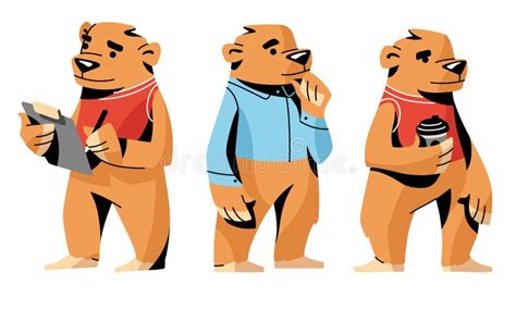 Set Of Brown Bears In Everyday Life Situations Vector Illustration In