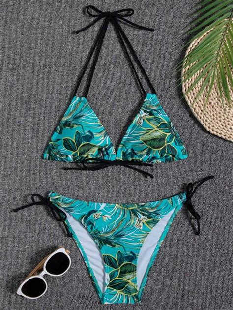 Conjunto De Bikini Para Mujeres Con Estampado Sexy De Tie Dye A Rayas Con Top Halter Y Bottom