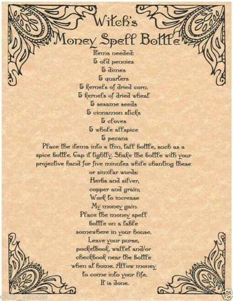 Witch S Money Spell Bottle Witchcraft Spell Books Book Of Shadows