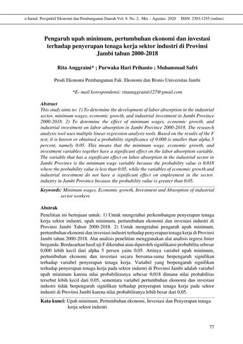 PDF Pengaruh Upah Minimum Pertumbuhan Ekonomi Dan Investasi Terhadap