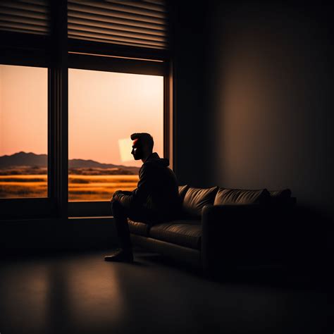 Lexica A Man Sitting On A Couch In A Dark Room With Pitch Black