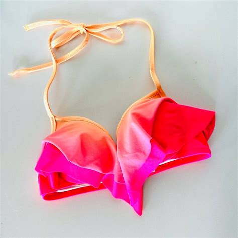 Victoria S Secret Vs Victorias Secret Pink Ruffle Halter Tie Bikini Swim Top Grailed