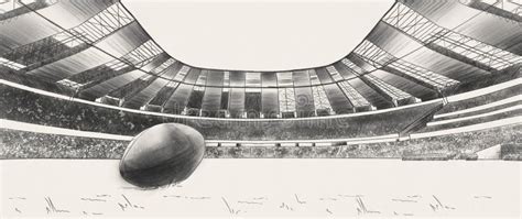 Creative Sketch Design Art. American Football Ball on Grass of Football ...