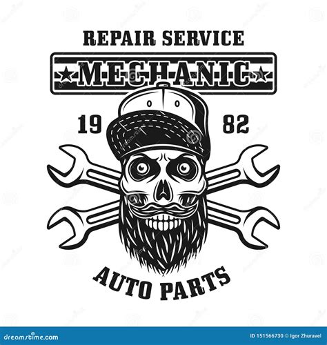 Mechanic Skull And Crossed Wrenches Vector Emblem Stock Vector