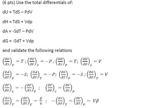 Solved Use The Total Differentials Of DU TdS PdV DH Chegg