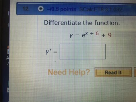 Solved Differentiate The Function Y E X 6 9