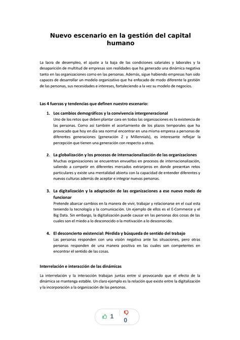 Nuevo Escenario En La Gestion Del Capital Humano Resumen Y Conclusiones