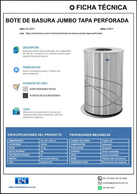 Bote De Basura Jumbo Tapa Perforada E4 Solutions