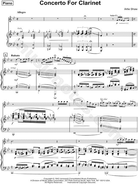 Artie Shaw Concerto For Clarinet Piano Accompaniment Sheet Music In Bb Major Download