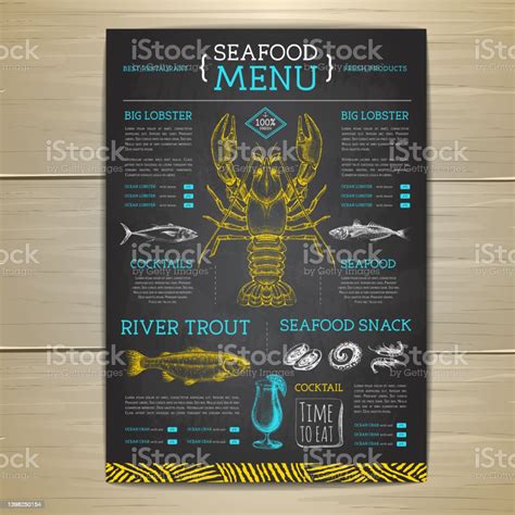 Chalk Drawing Seafood Restaurant Menu Design With Hand Drawing Fish