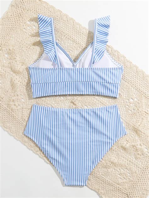 Teen Girls Striped Ruffle Trim Bikini Swimsuit Shein Eur