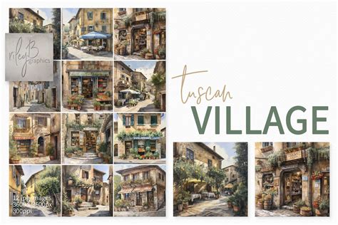 Tuscan Village Watercolors Graphic by rileybgraphics · Creative Fabrica