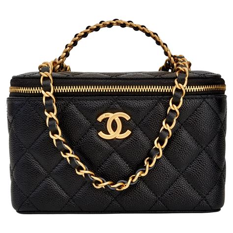 Chanel Black Caviar Quilted Pick Me Up Vanity Case Bag 2022 At