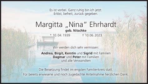 Margitta Ehrhardt Traueranzeige Trauer InFranken De