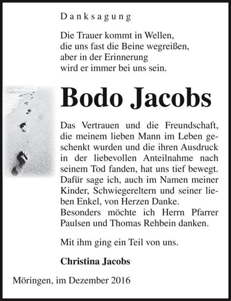 Traueranzeigen Von Bodo Jacobs Abschied Nehmen De