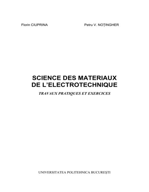 Science Des Materiaux De L Electrotechnique