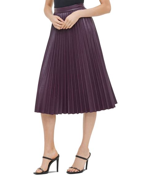 Calvin Klein Pleated Faux Leather Skirt Macys