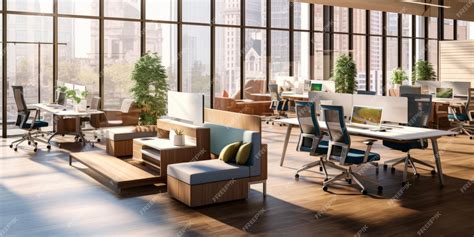 Premium AI Image | ergonomic furniture and cozy seating areas in a ...