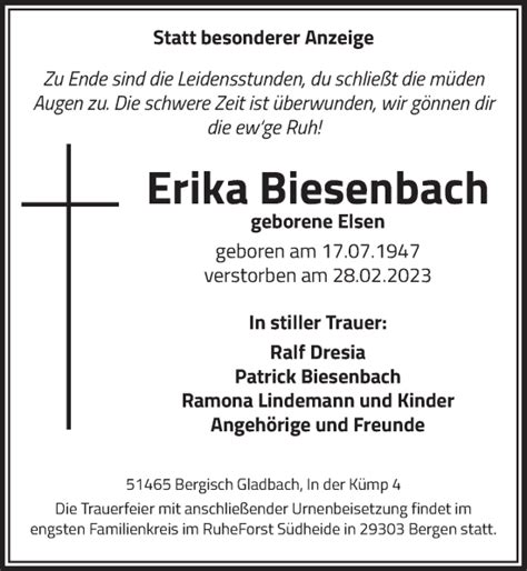 Traueranzeigen Von Erika Biesenbach Wirtrauern