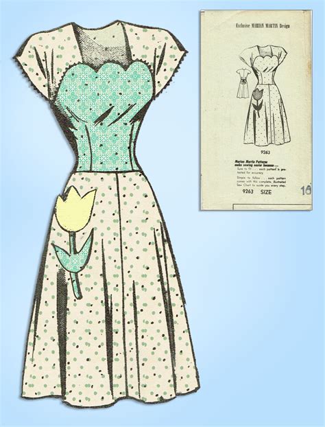 1940s Vintage Marian Martin Sewing Pattern 9263 Misses Dress Size 34 B Vintage4me2