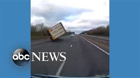 Powerful Winds Knock Over Truck On Road Youtube