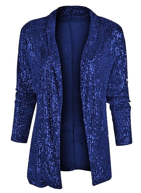 Chouyatou Womens Sequin Blazer Casual Long Sleeve Open Front Sparkle