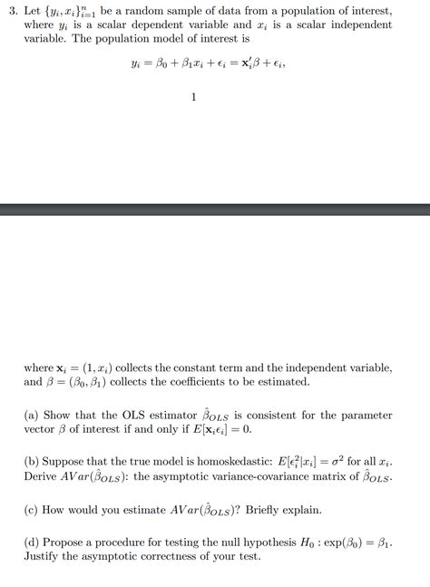 Solved Let {yi Xi}i 1n ﻿be A Random Sample Of Data From A