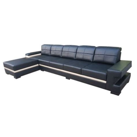 Wooden Seater Black L Shape Leather Sofa Set At Rs Set In Navi