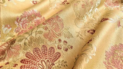 Gold Silk Damask Fabric Floral Design Fabric Exclusive Etsy Uk