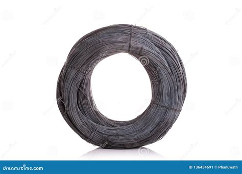 Roll Of New Steel Binding Wire For Construction Isolated On White Stock