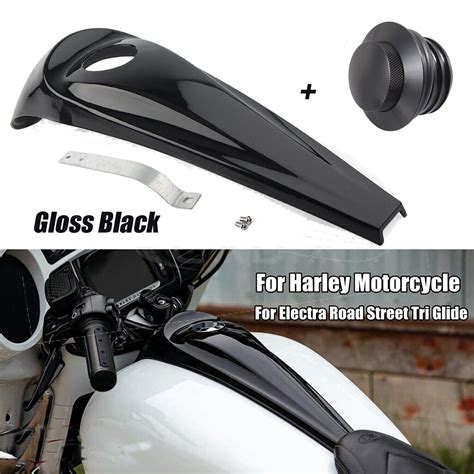 Vivid Black Smooth Dash Fuel Console Gas Tank Cap Cover Kit For Harley