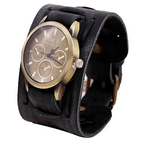 Buy Mens Wide Leather Band Watches 2017 Fashion Gold