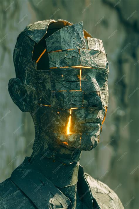 Premium Photo | Abstract Cracked Stone Statue Head with Glowing Cracks ...