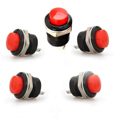 5 X New Momentary Spst No Red Round Cap Push Button Switch Ac 6a 125v 3a 250v In Car Switches