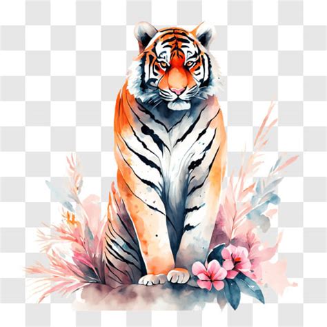 T L Charger Tigre Dans Un Champ De Fleurs Et D Herbe Pngs En Ligne