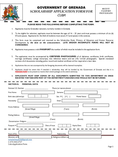 Fillable Online Government Of Grenada Cuba Application Form Fax Email