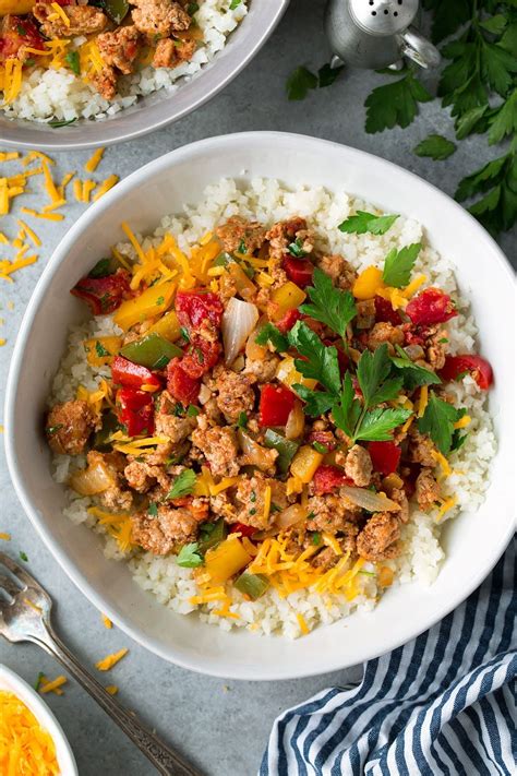 Unstuffed Pepper Bowls Made With Ground Turkey And Cauliflower Rice