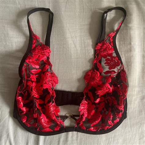 Ann Summers Bra 32dd Lace Unlined Black And Red Depop